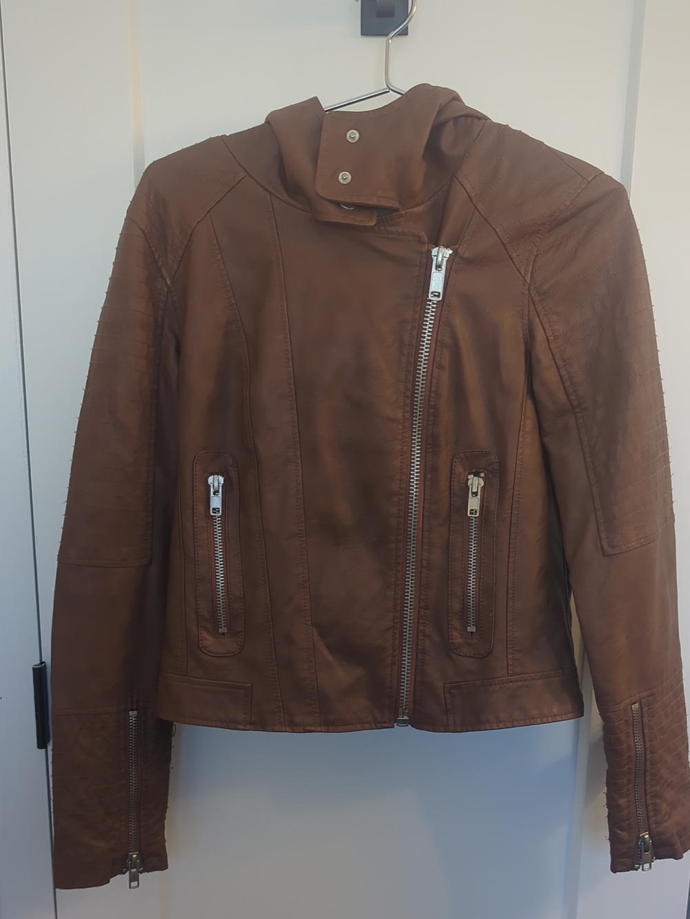 Women's Faux Brown Leather Zip-Front Jacket
